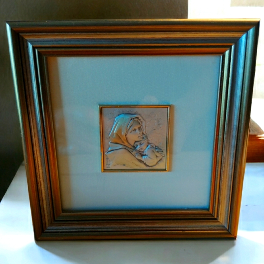 Vtg Italy Sterling Silver Tile Mother & Child Marchio Preziosi 2x2" 6x6 Frame